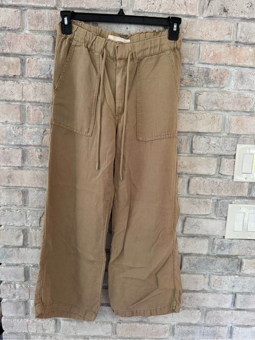 Joe's Jeans The Ellie Wide Leg High Rise Pants Drawstring Tan Linen Blend
